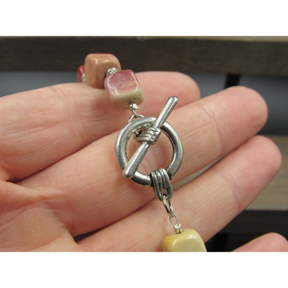 7" Silver Tone Yellow Cream Maroon Cube Stone Bracelet Vintage Elegant Beautiful - Picture 4 of 6